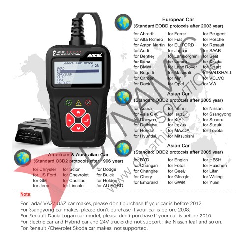 Ancel AS100 Car Diagnostic Tool Code Reader OBD 2 ELM327