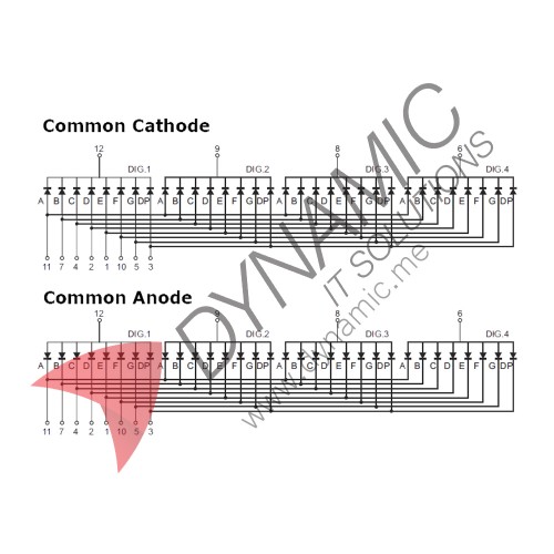 7 Segment 4 Digits 0.28" Red LED Common Anode (2481BS)