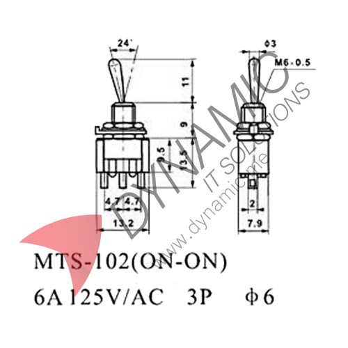 3 Pin Toggle Switch ON-ON MTS-102