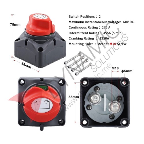 Battery Isolator Cut Off Switch (12-48V 300A)