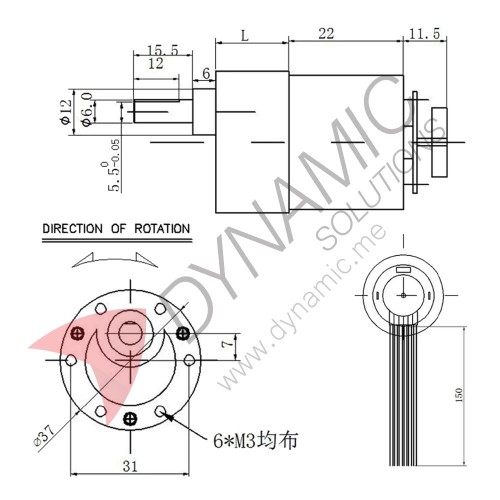 DC Motor with Gearbox and Encoder JGB37-520 12V 178RPM